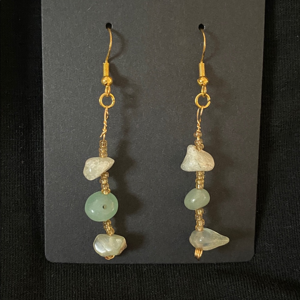 Elegant Gold and Green Stone Dangle Earrings